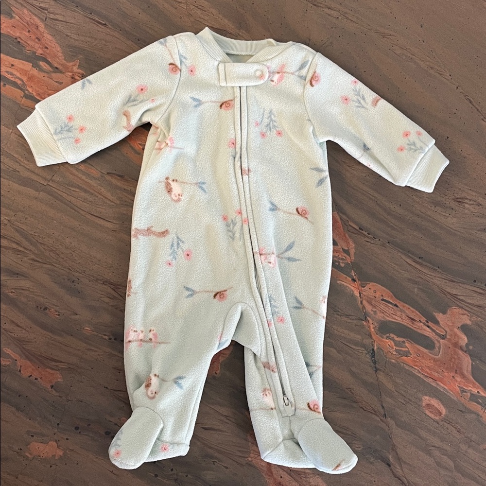 Carter's Light Blue Floral Plush Footed One-Piece